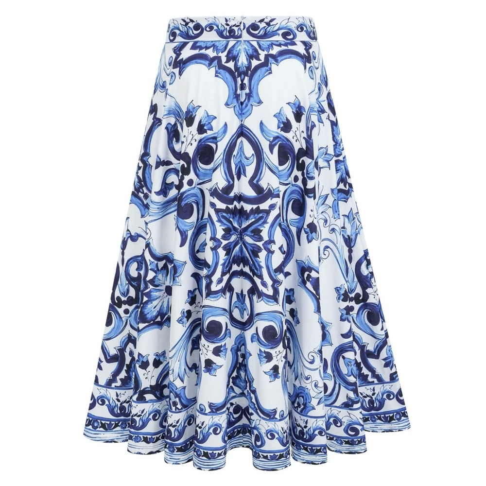 Blue and White Majolica Style Tile Patterned Skirt
